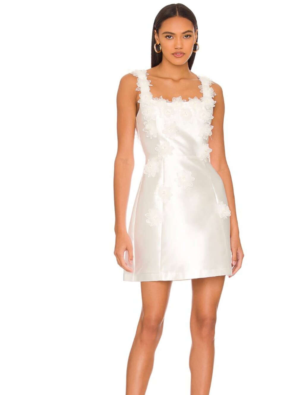 Elliatt White Satin Mini Dress with Floral Appliqué